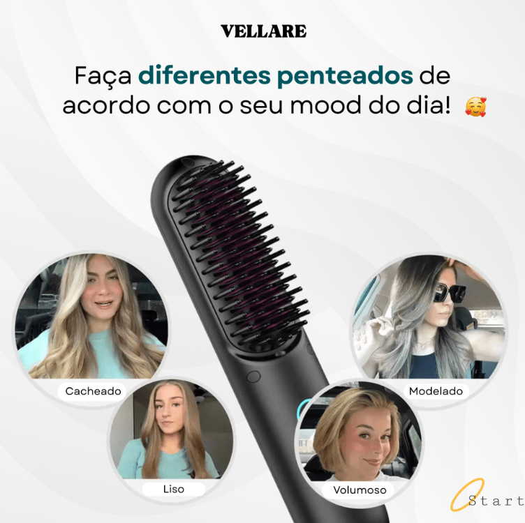 Escova Portátil Vellare 3 em 1 - Seca, Alisa e Modela