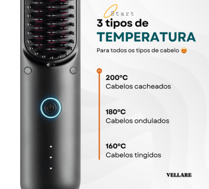 Escova Portátil Vellare 3 em 1 - Seca, Alisa e Modela
